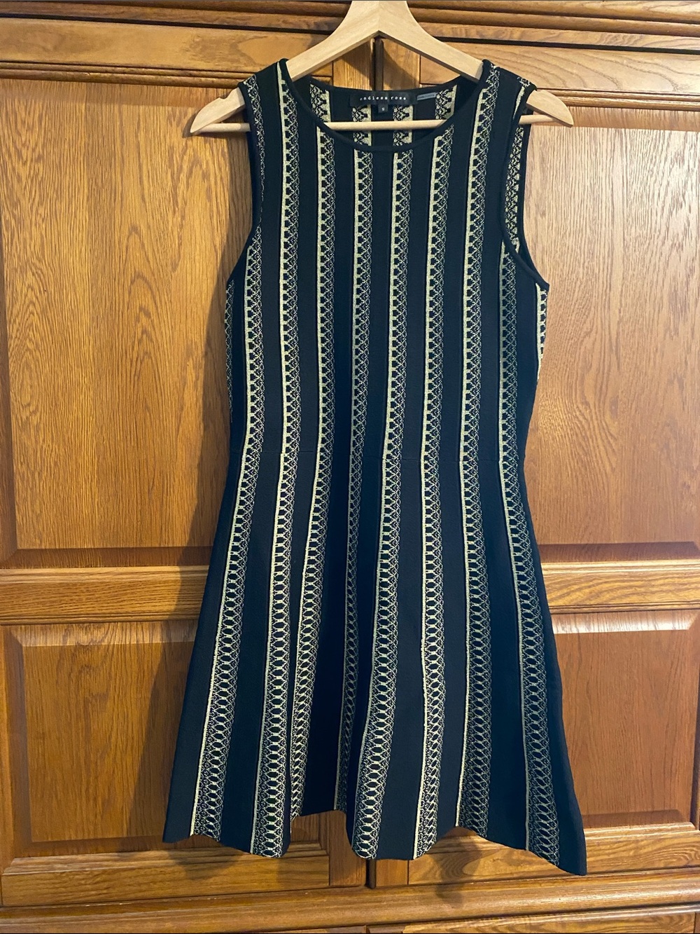 Endless Rose Black and Gold Striped Knit Midi Dress